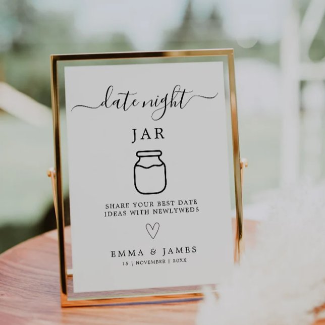 Tecknet Burk och Bröllop-tecknet för kvällstävling Inbjudningar (Date Jar Sign & Date Night Ideas Wedding Card)
