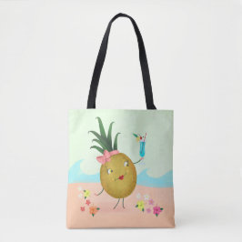 Tecknet Cute Pineale vid Beach Tygkasse