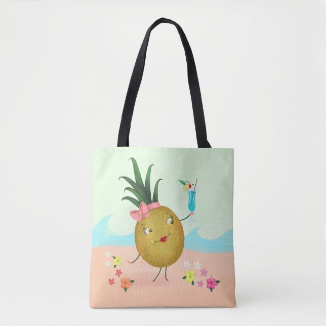 Tecknet Cute Pineale vid Beach Tygkasse (Framsida)