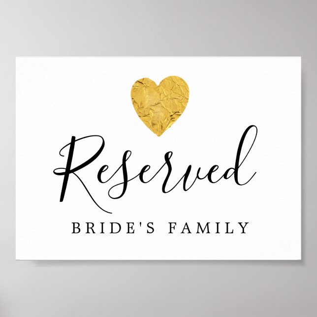 Tecknet DIY Gold Foil Heart Bröllop Reserved Sign Poster (Framsidan)