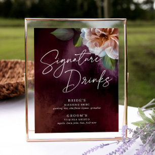 Tecknet Drink Menu Bröllop Namnteckning Midnight G Poster