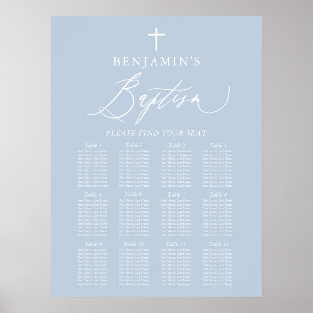 Tecknet Dusty Blue Kor Boy Baptism Sittplatsdiagra Poster (Framsidan)