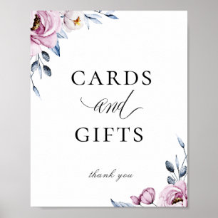 Tecknet Dusty Blue Mauve Blommigt Cards Gifts Poster