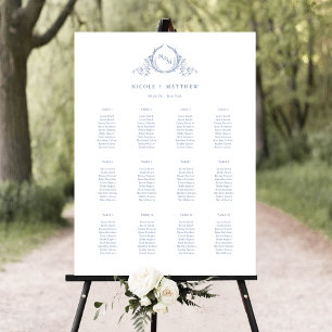 Tecknet Dusty Blue Monogram Bröllop-sätesdiagram Poster