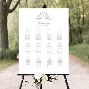 Tecknet Dusty Blue Monogrammed Bröllop-sätesdiagra Poster