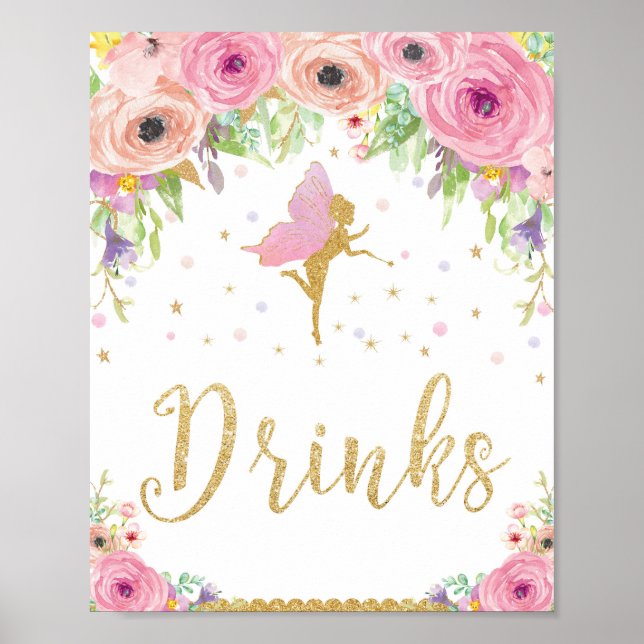 Tecknet Fairy Baby Shower Birthday Drinks Poster (Framsidan)
