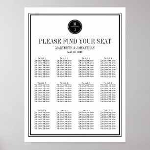 Tecknet för enkelt och Elegant bröllop-sätesdiagra Poster