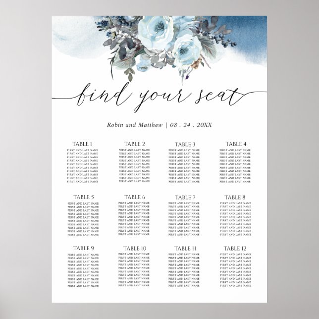 Tecknet för sätesdiagram för elegant med blå Blomm Poster (Framsidan)