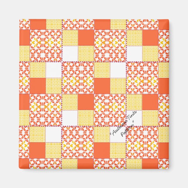 Tecknet "Hösttoner" i Quilt block Mönster i kvadra Magnet (Framsidan)
