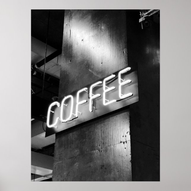 Tecknet Industrial Black and White Neon Coffee Pos Poster (Framsidan)
