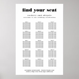 Tecknet Modern Vita, svart, Bröllop-sätesdiagram Poster