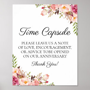 Tecknet Rustic Rosa Blommigt Bröllop Time Capsule Poster