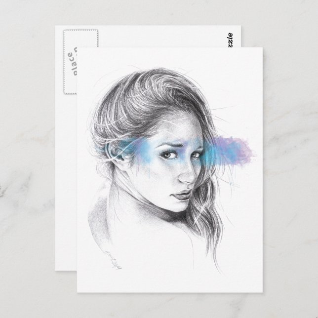 Teckning art av porträtt vykort (Fram/baksida)