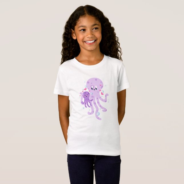Teckning Art i Cute Octopus Mamma T Shirt (Hel framsida)