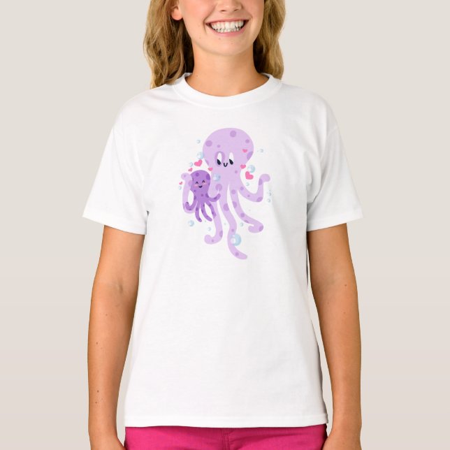 Teckning Art i Cute Octopus Mamma T Shirt (Framsida)