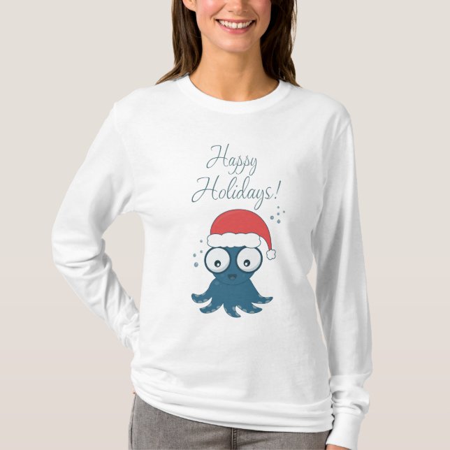 teckning av blåbläckfisk av söt tecknad t shirt (Framsida)