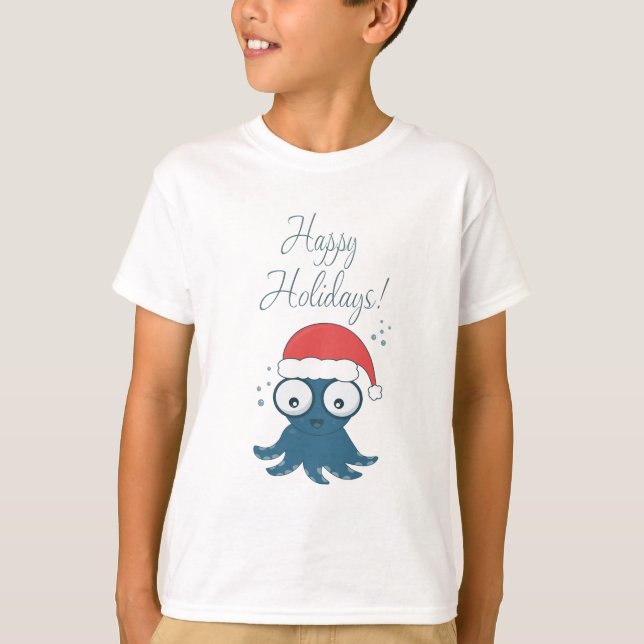 teckning av blåbläckfisk av söt tecknad t shirt (Framsida)