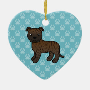 Teckning av brindel Staffordshire Bull Terrier Julgransprydnad Keramik