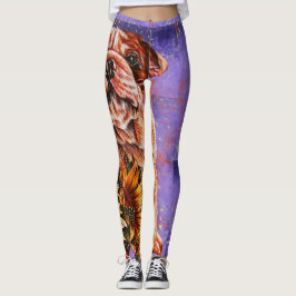 Teckning av bulldogg- och solroshundkonst leggings
