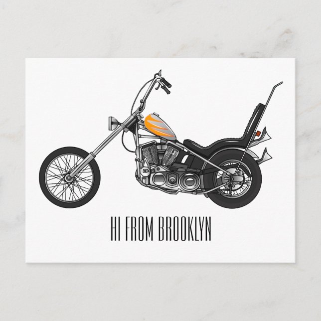 Teckning av Chopper Motorcykel 1950 serietecknad Vykort (Framsida)
