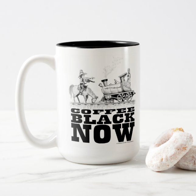 Teckning av Coffee Black Train Robbery Två-Tonad Mugg (Med munk)