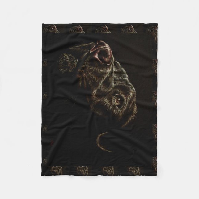 Teckning av den svart hunden på filten fleecefilt (Framsidan)