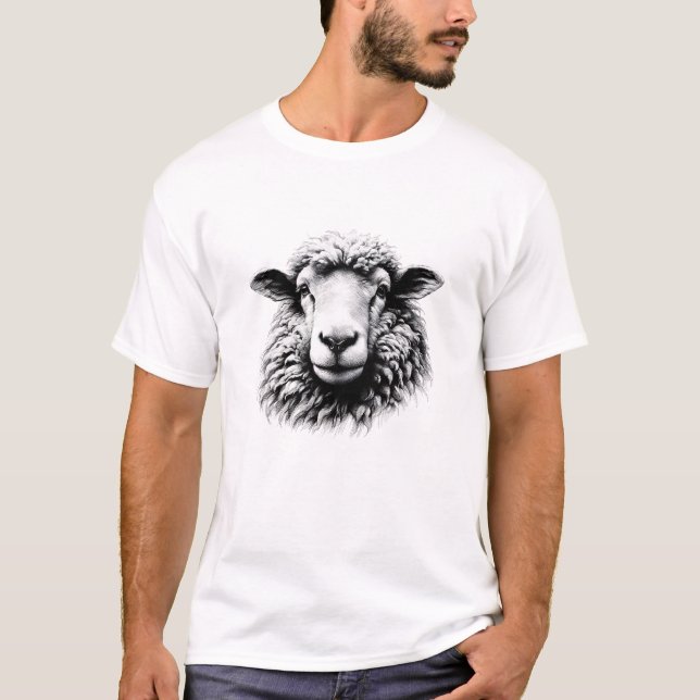 Teckning av ett fårhuvud t shirt (Framsida)