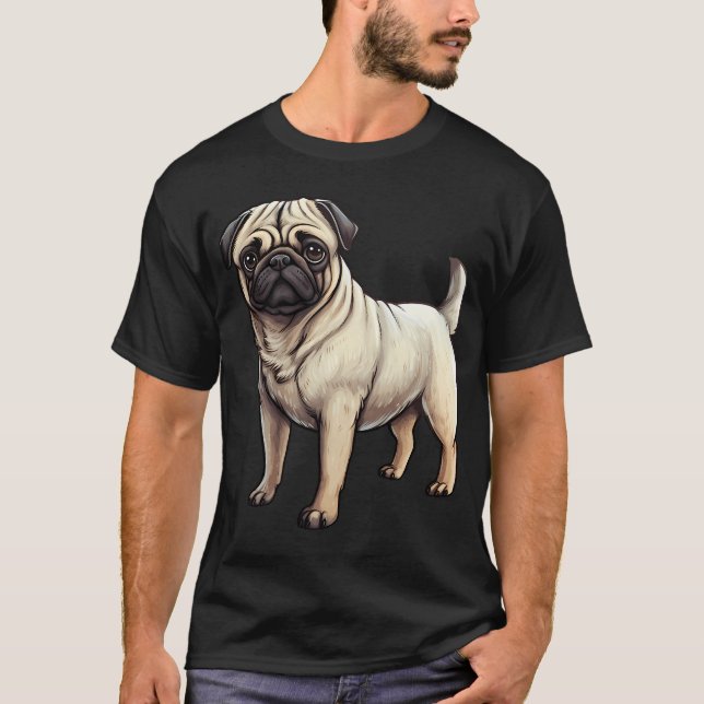 Teckning av Fawn Pug Valp Hund T Shirt (Framsida)