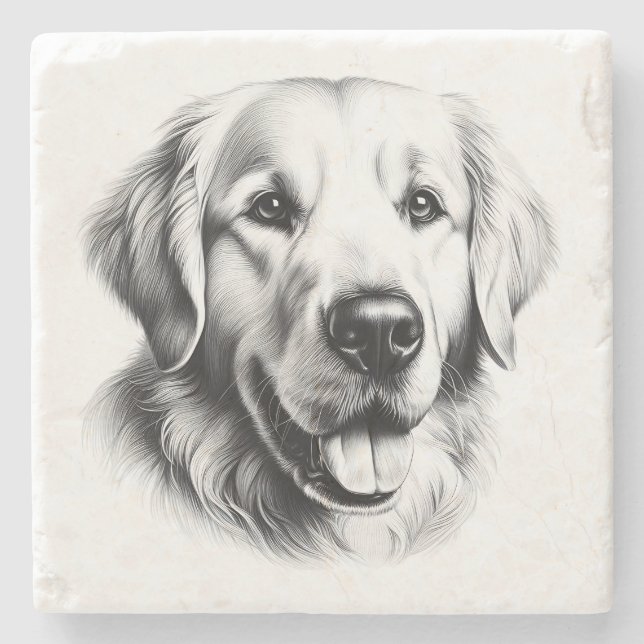 Teckning av Golden Retriever Stenunderlägg (Framsidan)