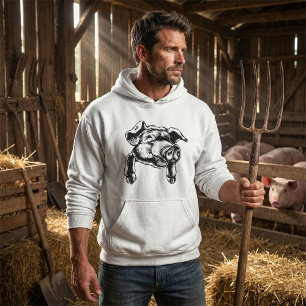 Teckning av gris huvud gårdsdjur i svart vitt hoodie