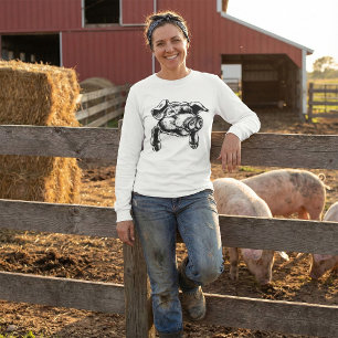 Teckning av gris huvud gårdsdjur i svart vitt t shirt