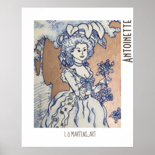 Teckning av Marie Antoinette på blå bläck Poster
