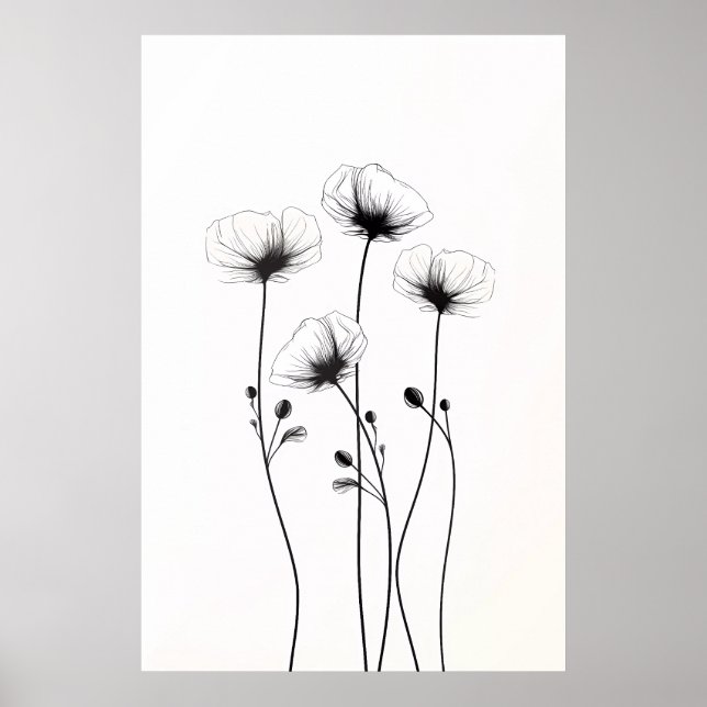 Teckning av minimalistiska blommor, i svartvitt. poster (Framsidan)