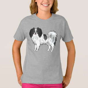 Teckning av Phalène-hund i svart-vit pälsfärg T Shirt