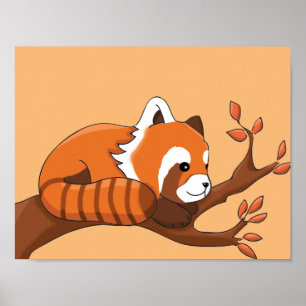 Teckning av röd panda i träd poster