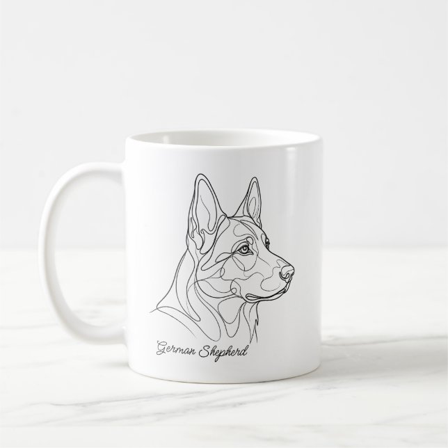 Teckning av schäferhund med eget namn på husdjur kaffemugg (Vänster)