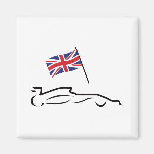 Teckning av tävlingsbil med brittisk flagga magnet