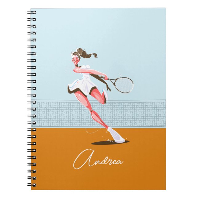 Teckning av tjej tennisspelare & namn  anteckningsbok (Framsidan)