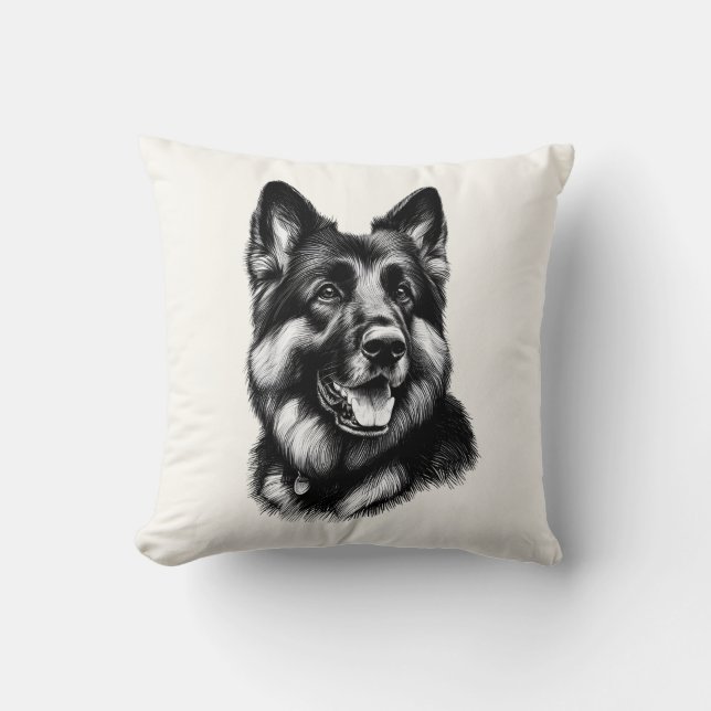 Teckning av tysk schäferhund kudde (Framsida)