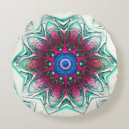 Teckning blomman struktur i metallcyan till rött b rund kudde