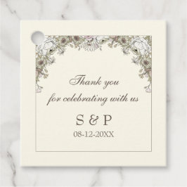 Teckning blommor, elfenben vintage bröllop gåvor etiketter