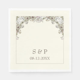 Teckning blommor, elfenben vintage bröllop pappersservett