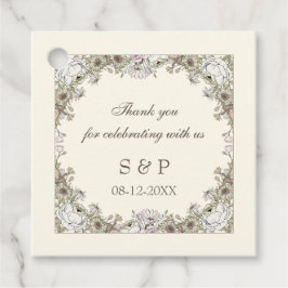 Teckning blommor, elfenbenstorn, bröllop gåvor etiketter