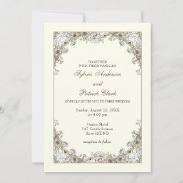 Teckning blommor, elfenbenstorn, bröllop inbjudningar