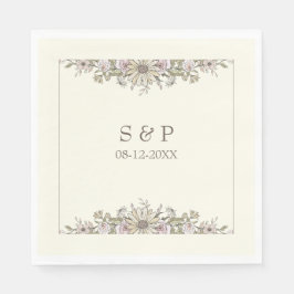 Teckning blommor, elfenbenstorn, bröllop pappersservett