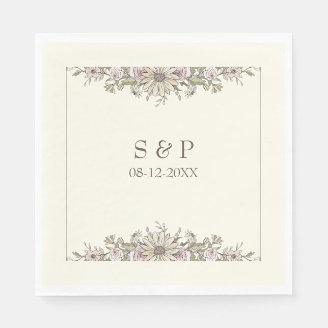 Teckning blommor, elfenbenstorn, bröllop pappersservett (Framsidan)