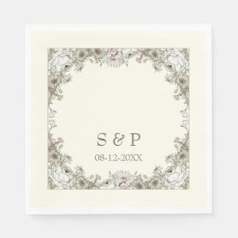 Teckning blommor, elfenbenstorn, bröllop pappersservett