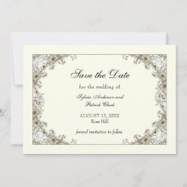 Teckning blommor, elfenbenstorn, bröllop spara datumet