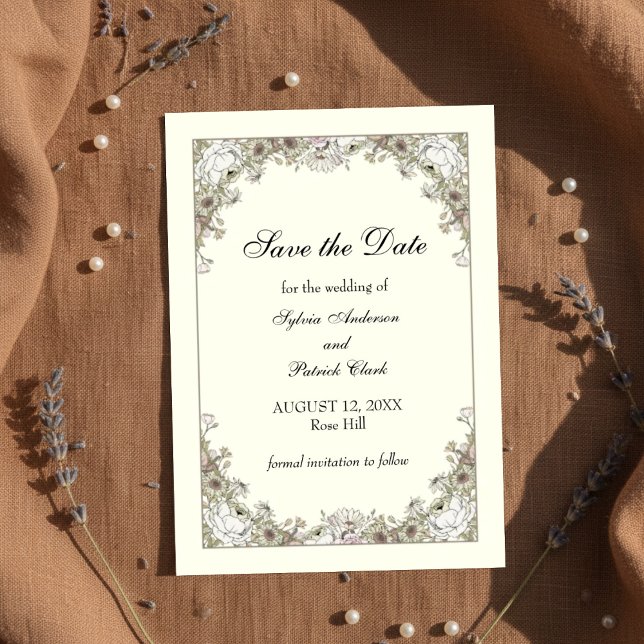 Teckning blommor, elfenbenstorn, bröllop spara datumet (Skapare uppladdad)