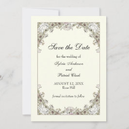 Teckning blommor, elfenbenstorn, bröllop spara datumet